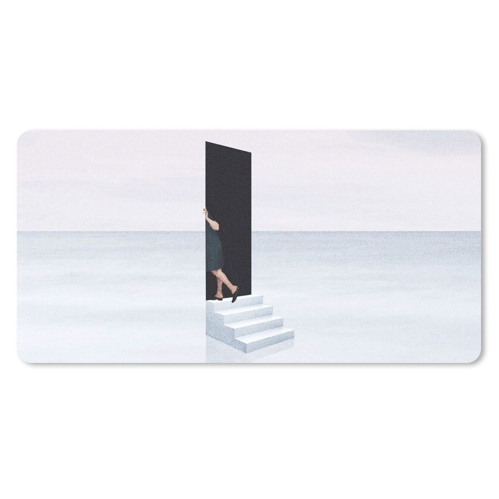 MuchoWow Schreibtischunterlage Frau - Treppe - Abstrakt - Tür 80x40 cm - XXL Mauspad - Gaming Mauspad