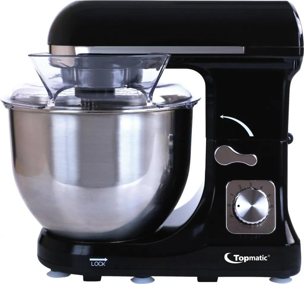 Robot Pâtissier 1400 Watts Grande Capacité 5L avec Bol Inox et Noir