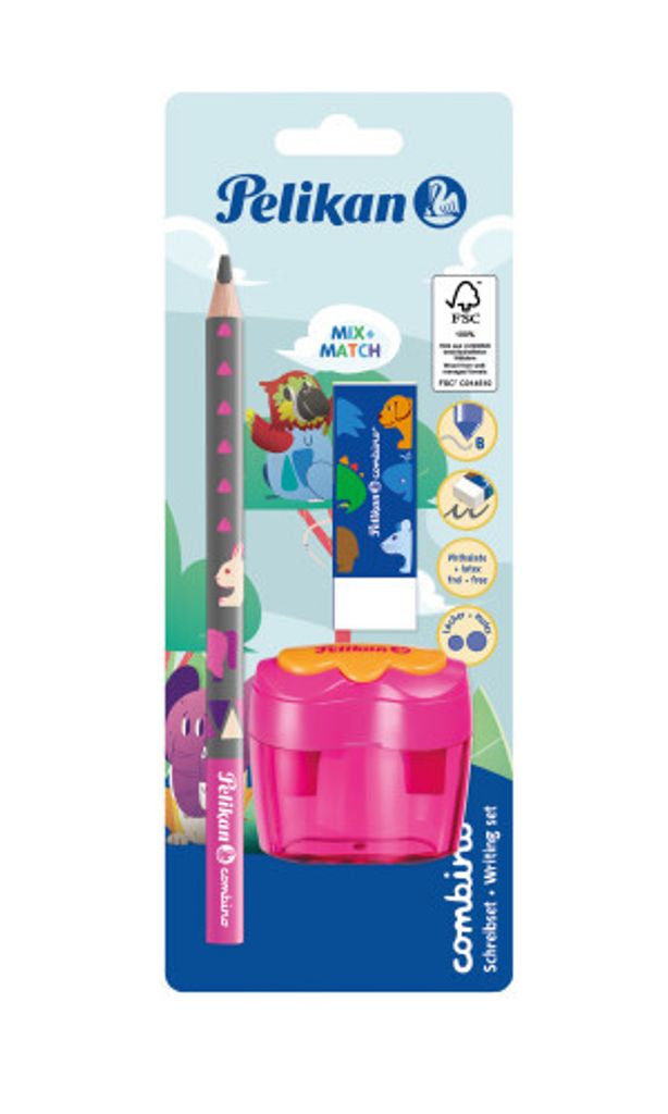 Pelikan Combino Schreiblern- Bleistift-Set B pink mit Tiermotiv, 1 Set