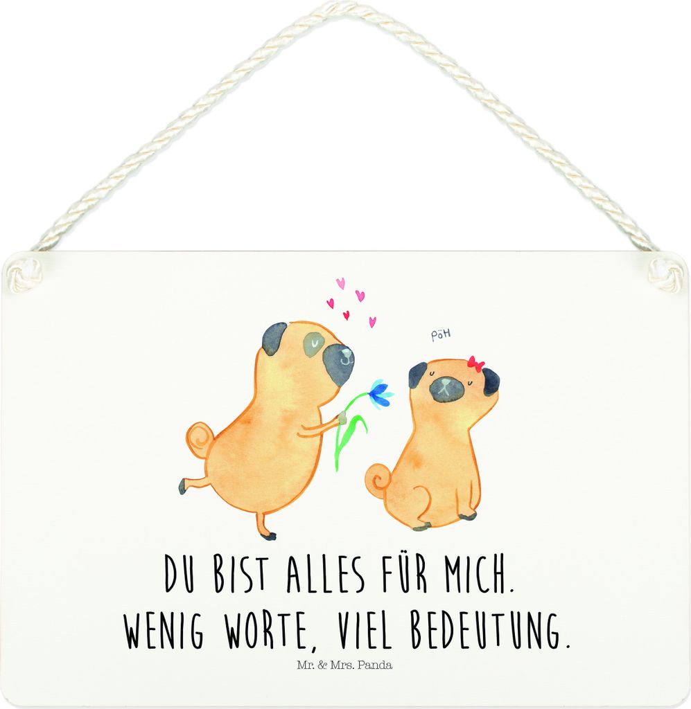 Mr. & Mrs. Panda Schild Mops Verliebt DIN A4 - Weiß - Geschenk, Wandbild Holz, Pure Liebe, holzbild, kleine aufmerksamkeit, Türschild, Knuffig, H...