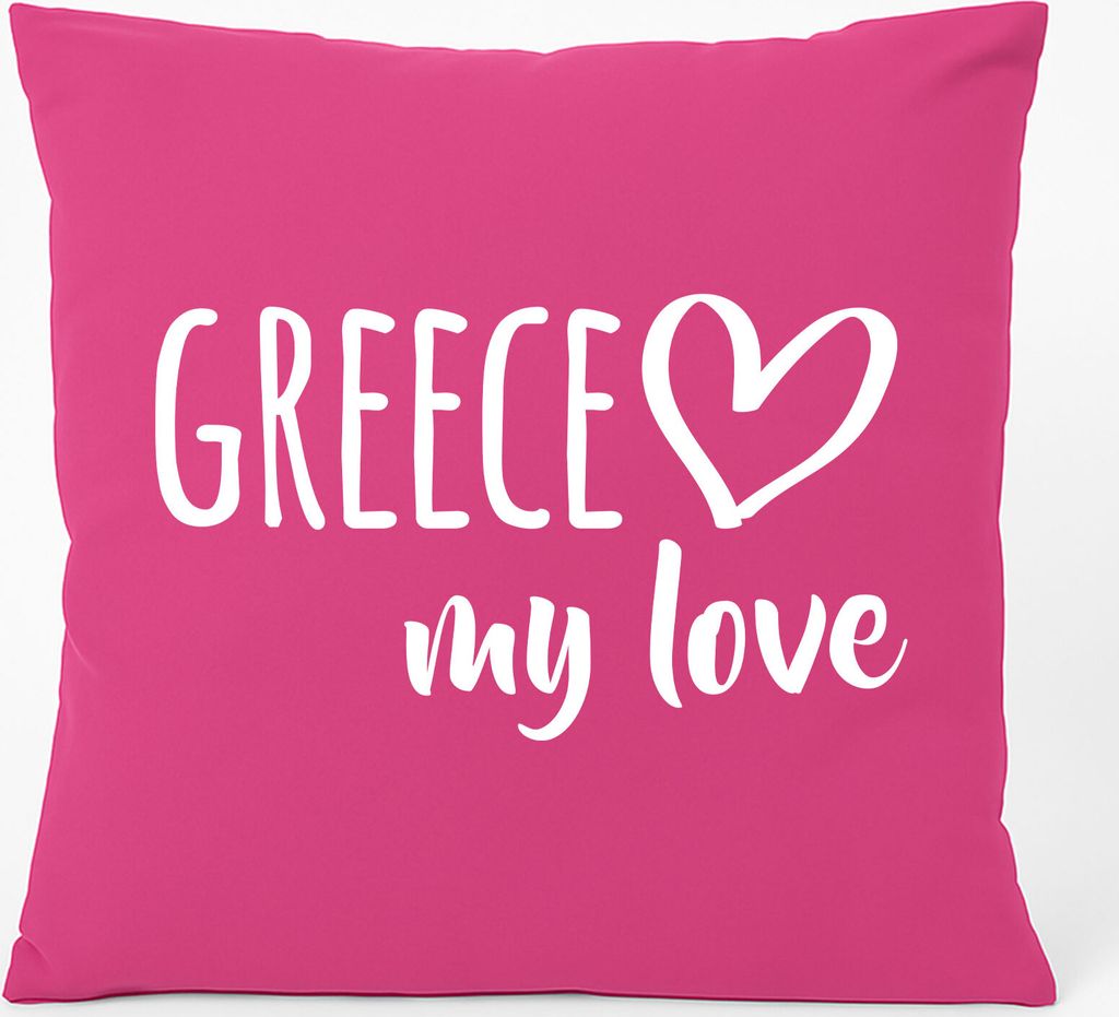 Huuraa Couchkissen Greece my love Geschenk 40x40cm mit Füllung Fuchsia Baumwolle Greece Souvenir