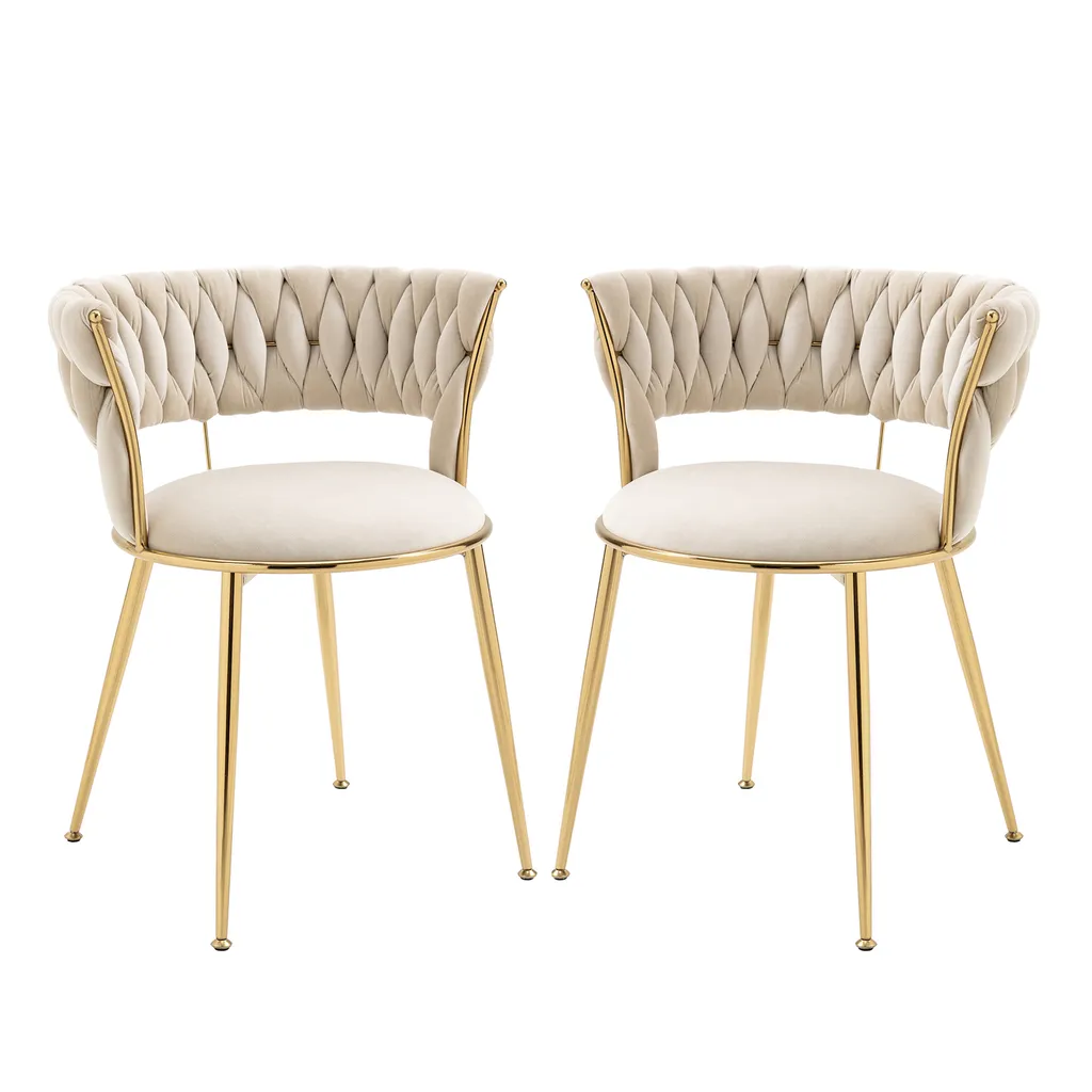 Chaises de salle à manger velours beige et pieds dorés design lot de 2