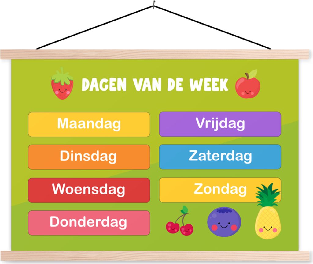 MuchoWow Textilposter Kindergarten - Bildung - Woche - Jungen - Mädchen - Kinder - Kinder 120x80 cm mit holzfarbenen Rahmen - Aufhängeset