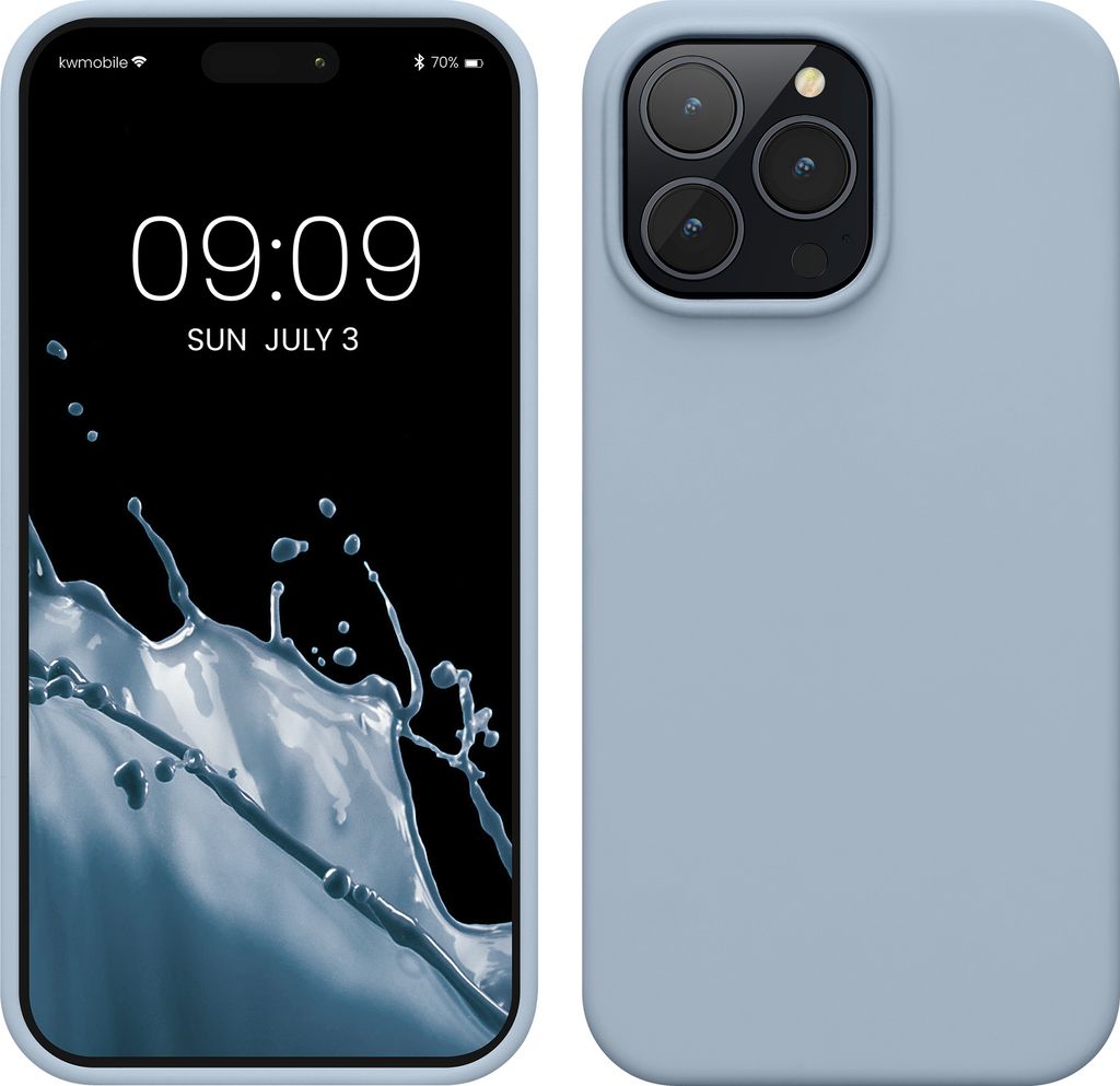 kwmobile Handyhülle für iPhone 14 Pro Max Hülle, für iPhone 14 Pro Max Case - Hülle Silikon - kabelloses Laden - Hellblau matt