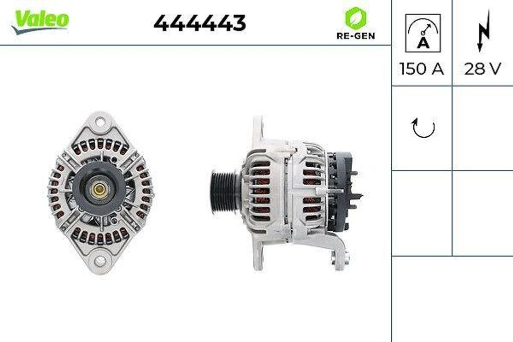 VALEO 444443 Lichtmaschine Generator LiMa 150A 28V für Produktbild 