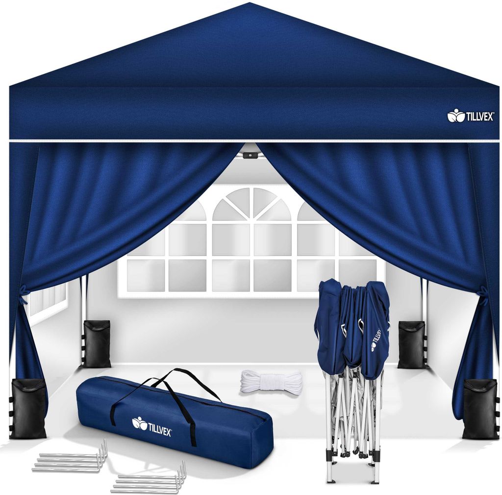 tillvex Pavillon 3x3m Blau - mit 4 Seitenteilen wasserdicht Produktbild 