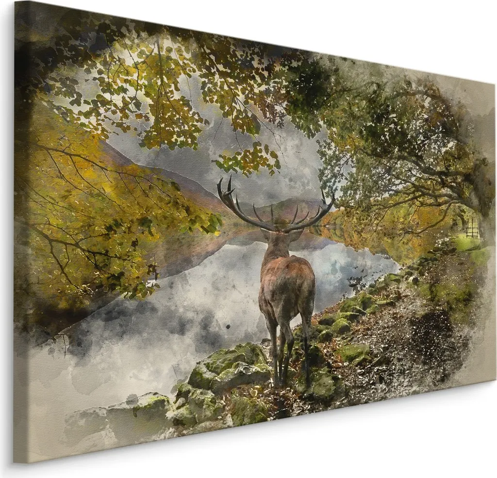 Offerta Carta da Parati Tela 90x60 XXL - Stampa Cervi Acquerello