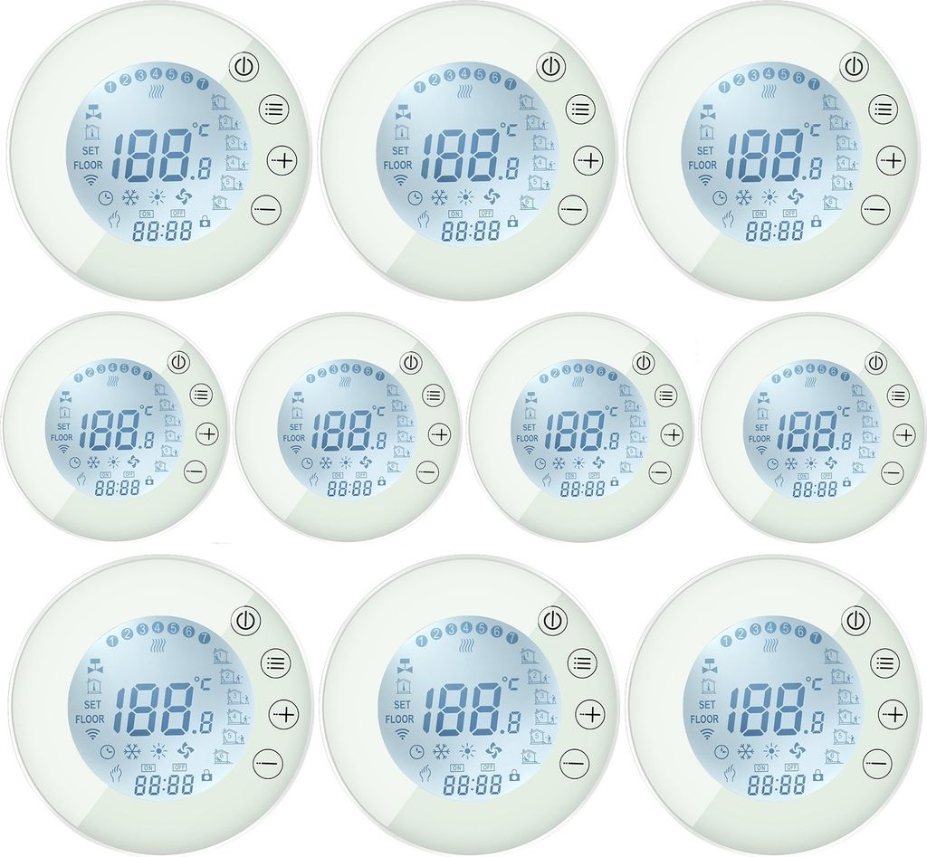 10X Digital LCD Raumthermostat thermostat für Elektroheizung Fußbodenheizung Programmierbarer Raumtemperaturregler mit runder Hintergrundbeleuchtung