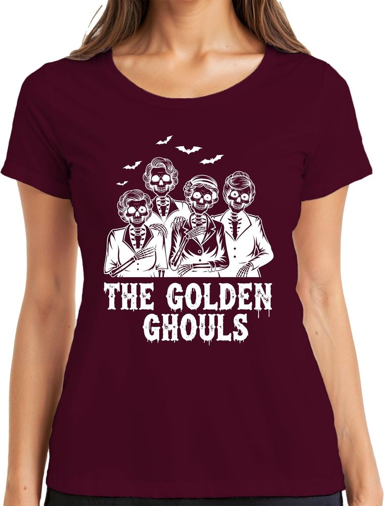 The Golden Ghouls Halloween Skelett Omas Parodie Gruselig Horror Damen T-Shirt, Burgundy, XXL