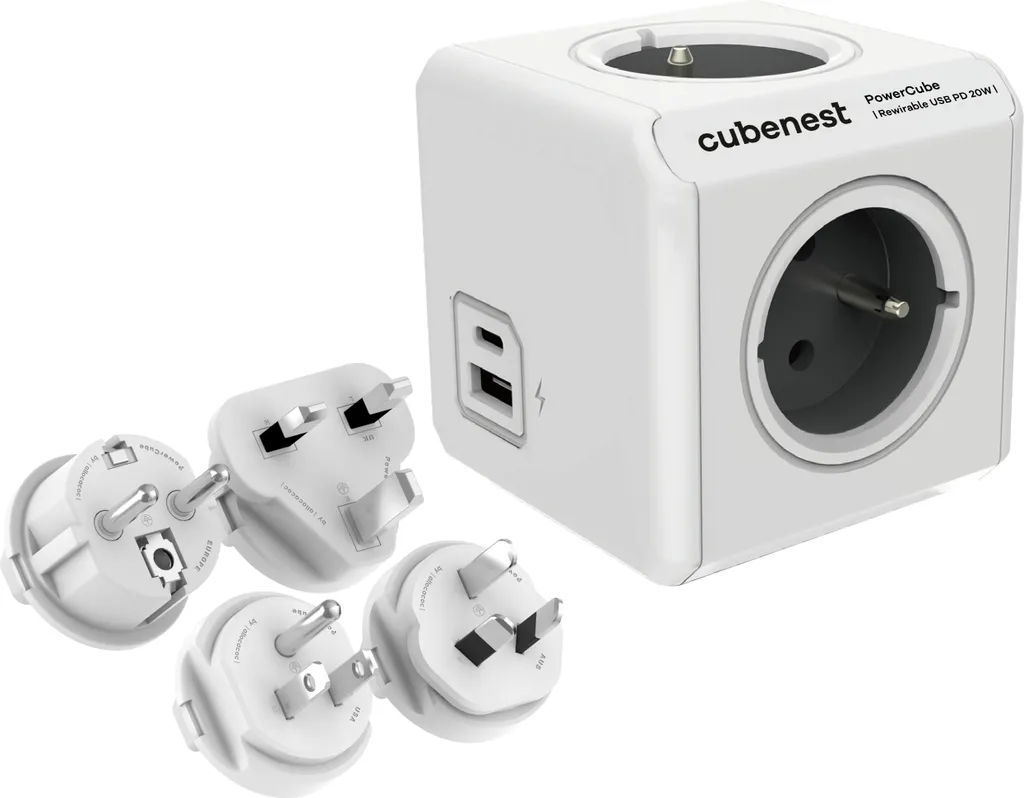 Multiprise Cube de Voyage PowerCube ReWirable 4 Prises et USB A+C 20W