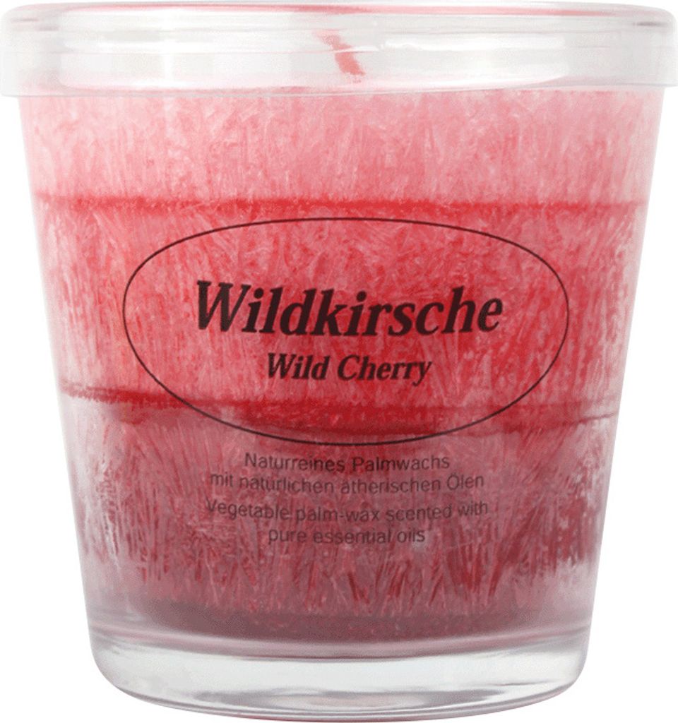 Duftkerze im Glas, 100% pflanzliches Stearin, Wildkirsche, KERZENFARM HAHN, mit reinen ätherischen Ölen, Brenndauer ca. 24h