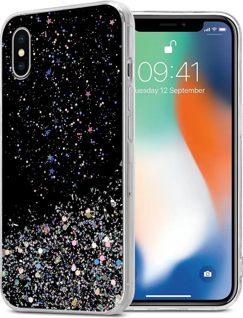 Custodia Cadorabo Glitter iPhone XS MAX - Cover TPU Nero Brillante