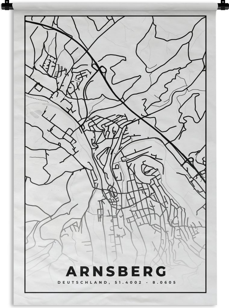 MuchoWow Wandteppich Wandbehang Stadtplan - Arnsberg - Karte 60x90 cm Tapisserie Dekoration Wandtuch - Foto-Teppich - Abwaschbar