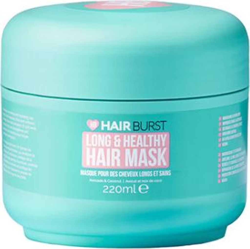 A teal tub of Hair Burst Long & Healthy Hair Mask.