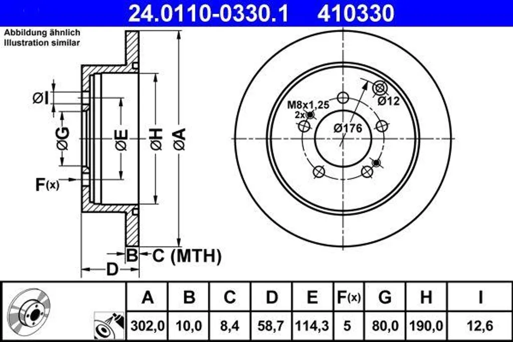 Disque de frein pour entretien Mitsubishi Outlander et Lancer ATE OE