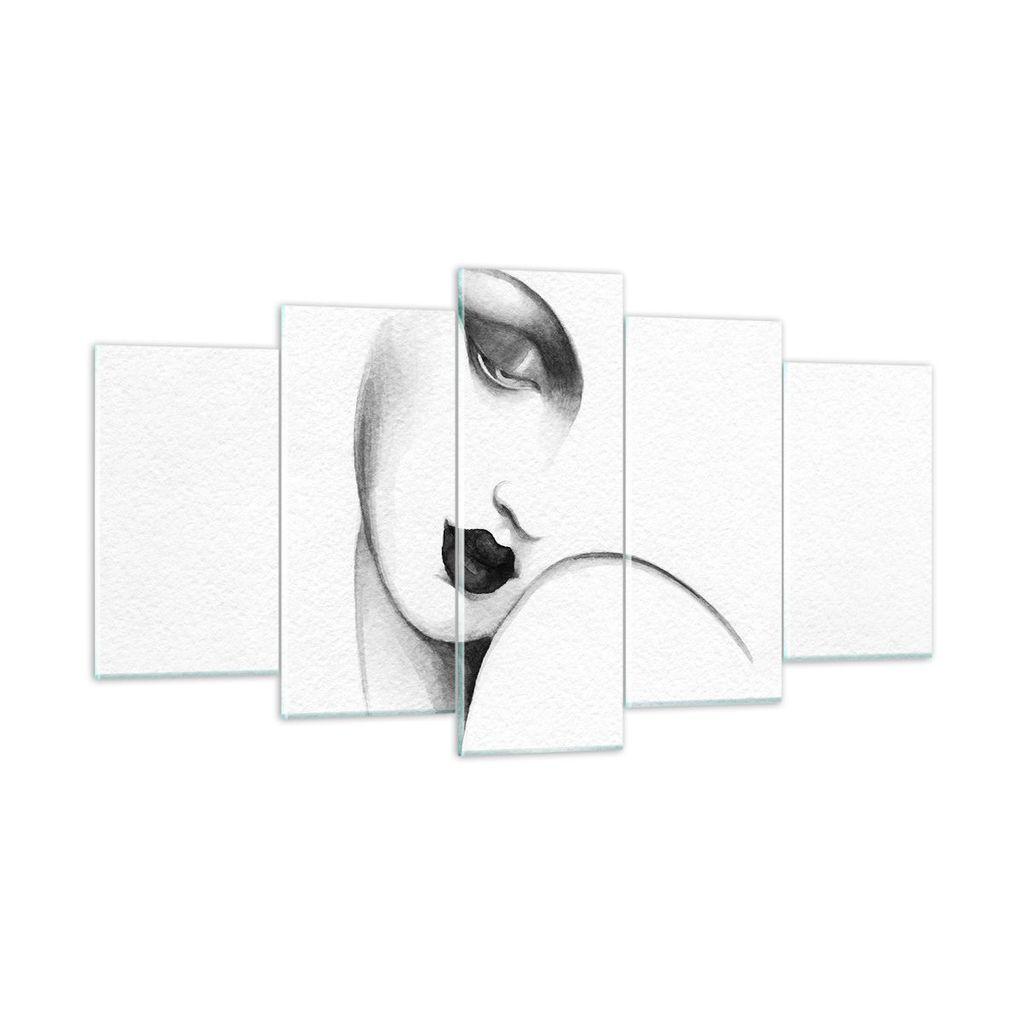 Bilder auf glas - 5 Teile - Porträt Frau Skizze - 160x85cm - Glasbilder - Wandbilder - Bilder - zum Aufhängen bereit - Wanddekoration aus Glas - ...