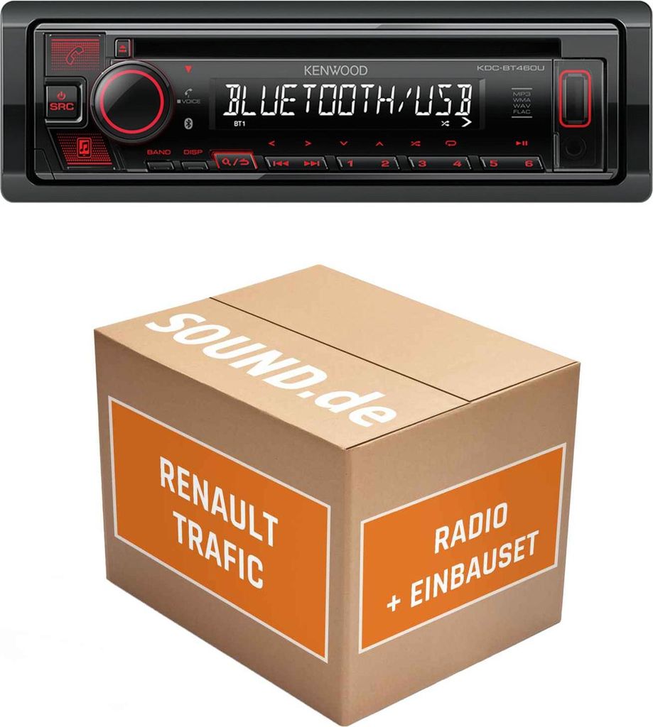 Autoradio Einbaupaket Kenwood KDC-BT460U passend für Renault Trafic II + Tuner List/Update List Display im Gerät | Bluetooth USB