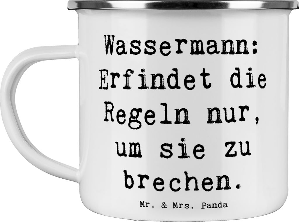 Mr. & Mrs. Panda Teetasse Spruch Wassermann Freigeist - Weiß - Geschenk, becher emaille, Teebecher, Pott, Tierkreiszeichen, emaillebecher, Unabhä...