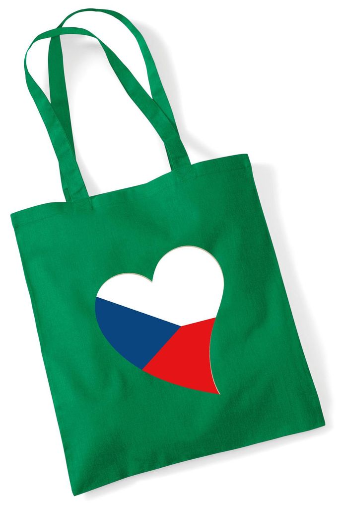 Huuraa Jutebeutel Tschechische Republik Flagge Herz 10 Liter Kelly Green Baumwolle Tasche Geschenkidee
