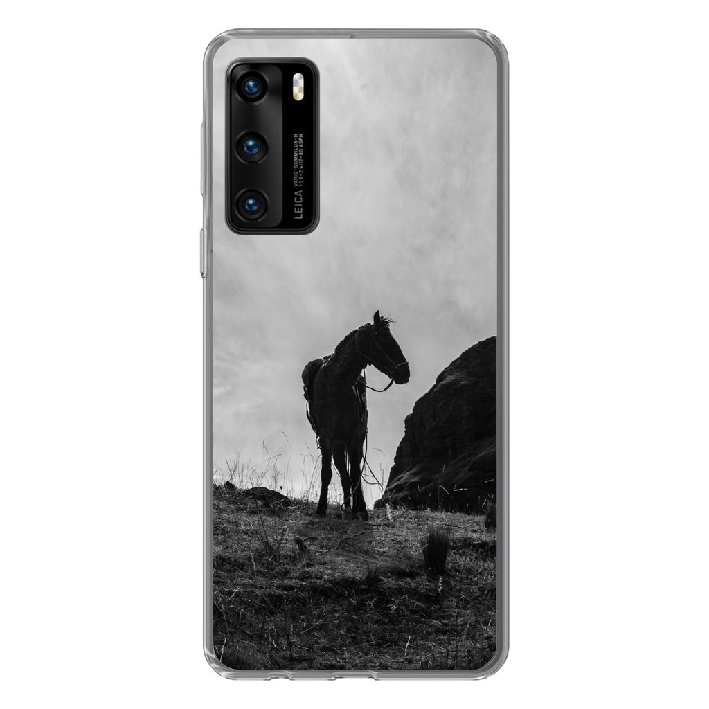 MuchoWow Handyhülle Schutzhülle Hülle für Huawei P40 Pferd - Wolken - Wiese Silikon Softcase Handy Hülle - Handytasche
