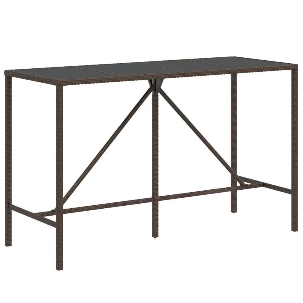 Table de bar en polyrotin marron 180x70x110 cm avec plateau en verre