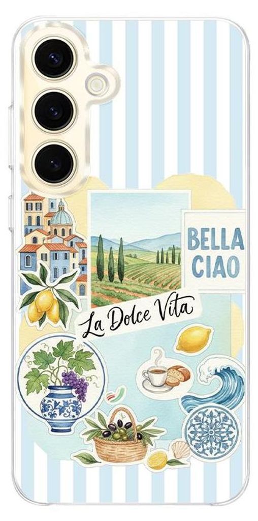 Hartschalenhülle für das Samsung Galaxy S24, kompatibel mit MagSafe, transparent, Urlaub in Italien, italienische Spezialitäten, La Dolce Vita