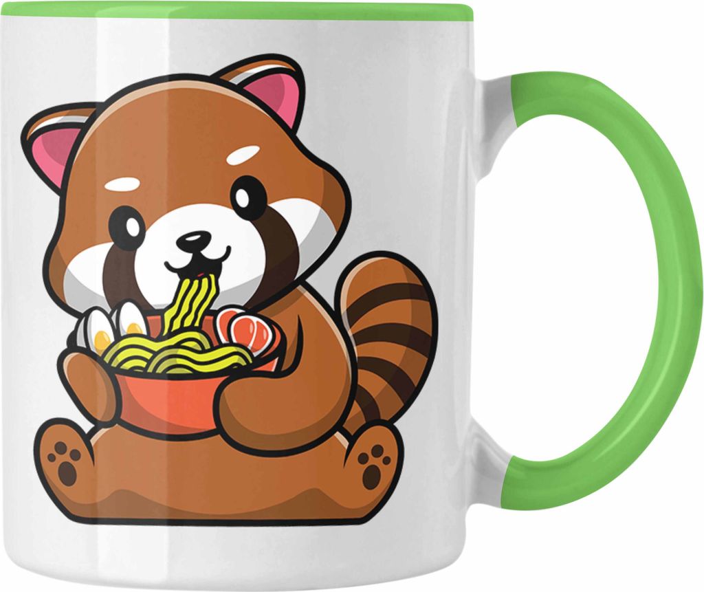 Trendation - Ramen Roter Panda Tasse Musik Kinder Geschenkidee für Jungs Mädchen Lustige Grafik Nudeln (Grün)