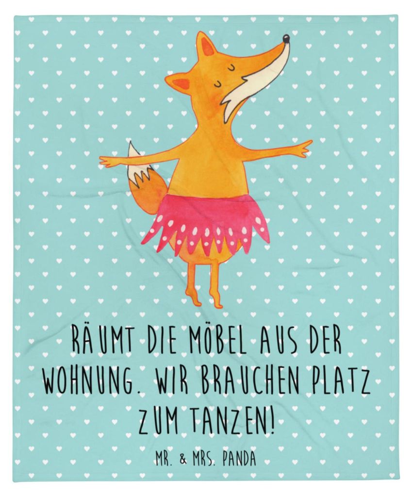 Mr. & Mrs. Panda Bettdecke Fuchs Ballerina - Türkis Pastell - Geschenk, Geburtstag, Kuscheldecke, Tagesdecke, Party, Füchse, Couchdecke, Bettübe...