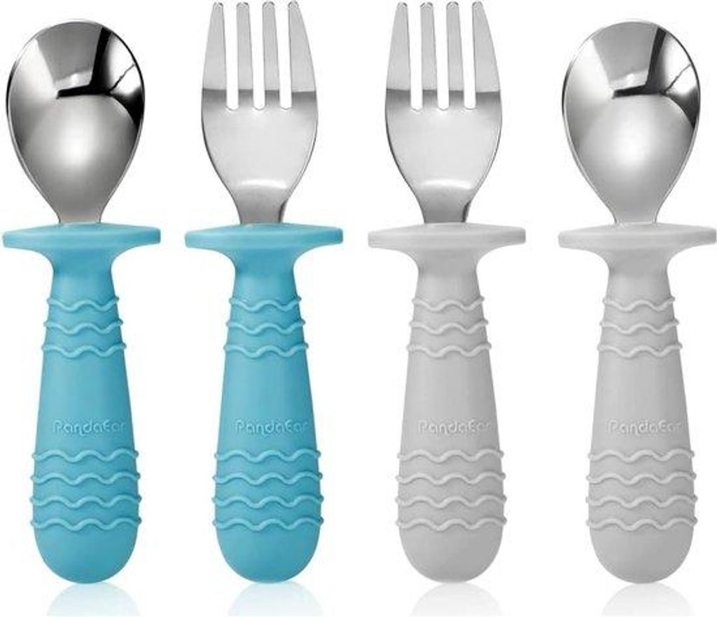 Silikon Baby Löffel mit Gabel für Säuglinge, BPA-frei, blau und grau, Anti-Choke-Design