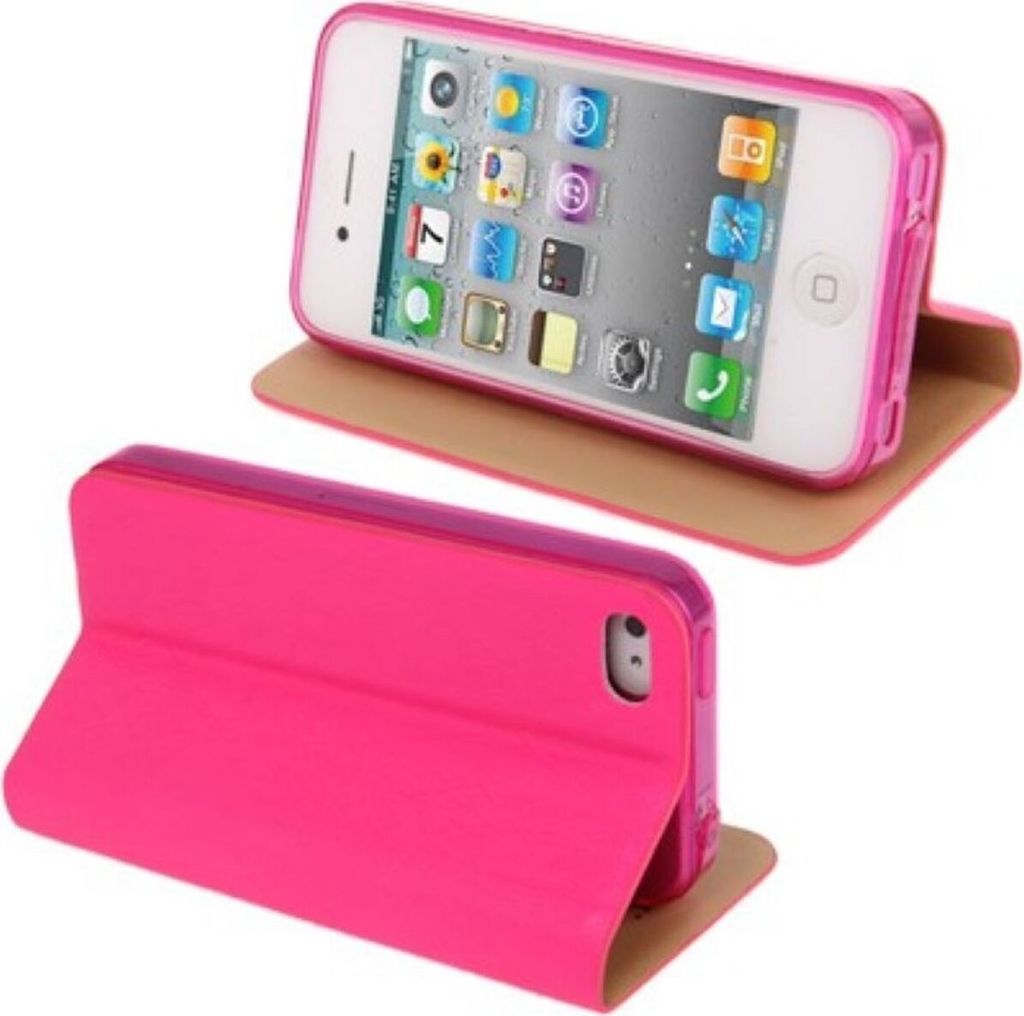 Schutzhülle Handytasche (Flip Quer) für Handy Apple iPhone 4 / 4s Neonpink