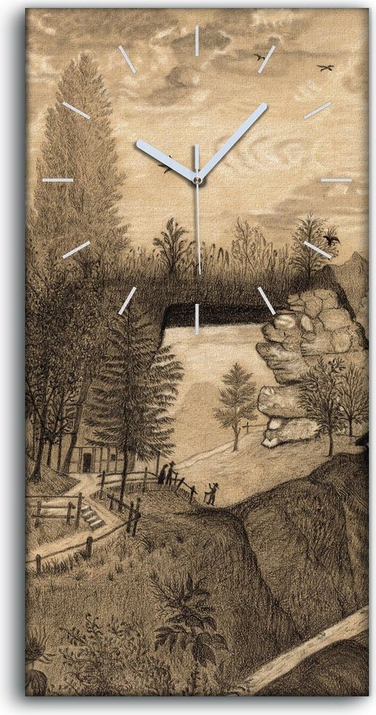 Wanduhr Uhr Wandbild Leinwand 30x60 Malerei Wald Bäume Zeichnung Kunst - weiße Hände