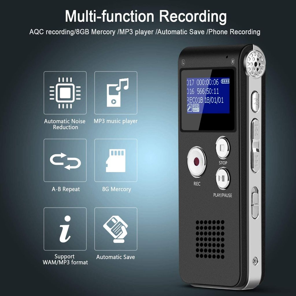 8GB Digital Diktiergerät USB Audio Voice Recorder MP3 Musik Aufnahmegerät DE 