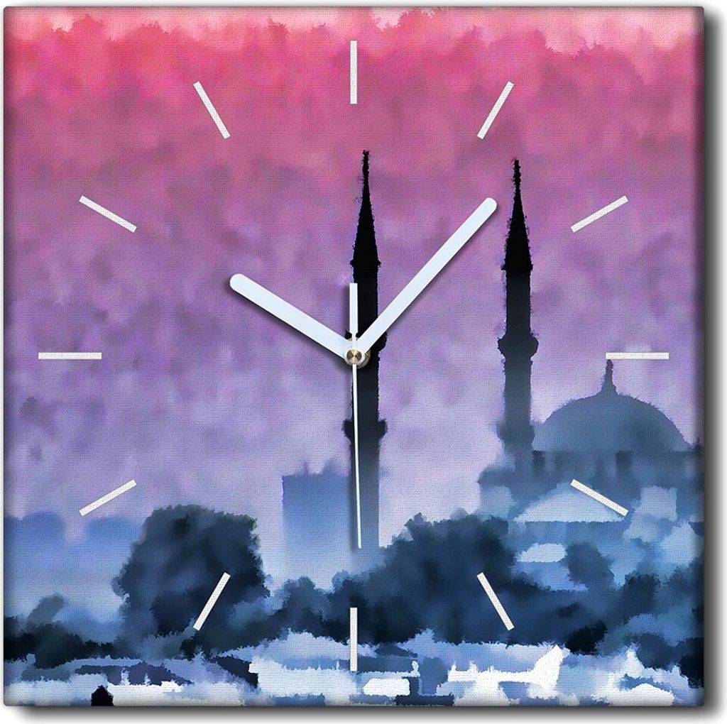 Coloray Uhr auf Leinwand 30x30 cm Wand Uhr Dekoration Wohnzimmer Segeltuch weiße Zeiger -Istanbul Turky City.