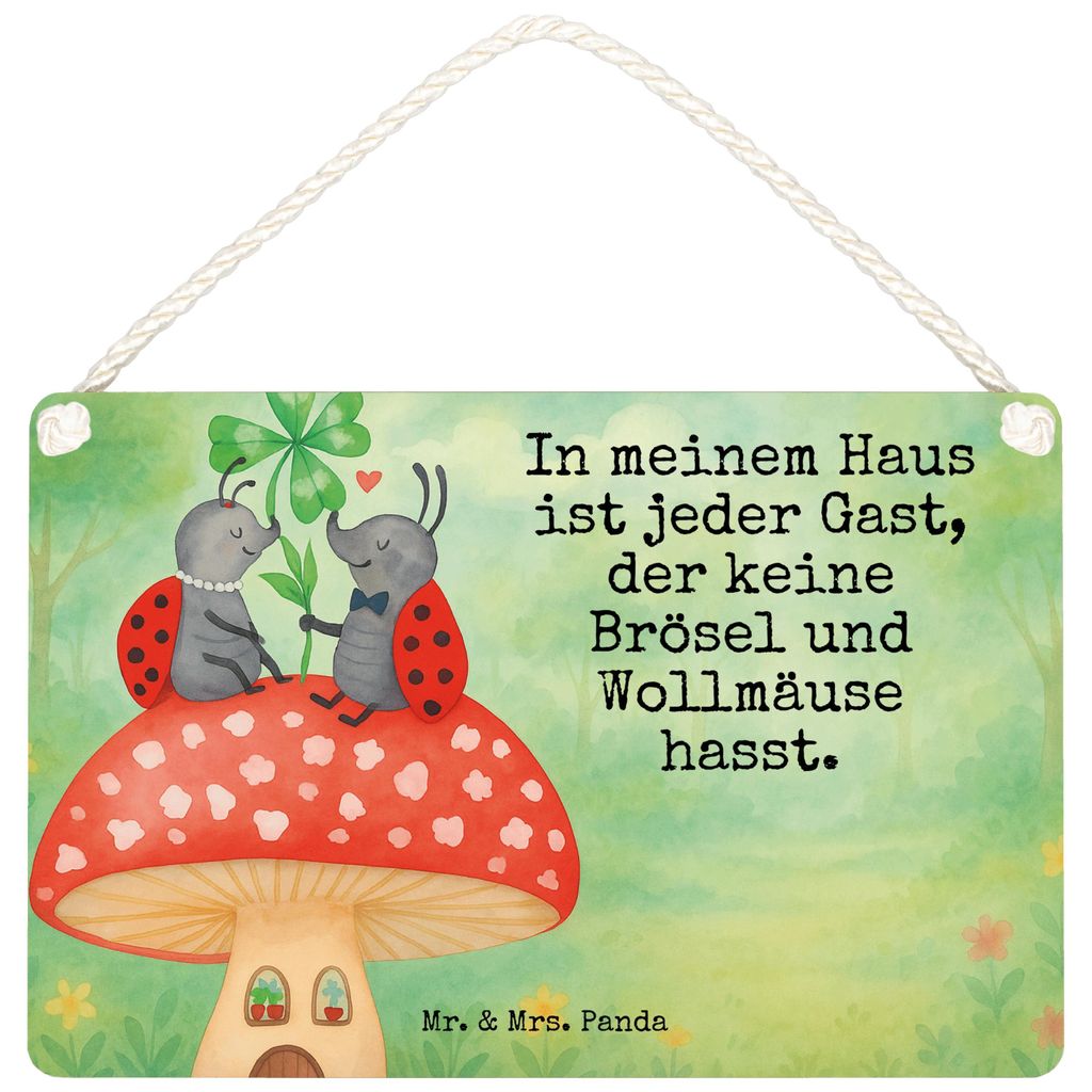 Mr. & Mrs. Panda holzbild Marienkäfer Fliegenpilz Design DIN A6 - Weiß - Geschenk, hängeschild, Lustige Sprüche, wandhänger, Zuhause, Fleigenp...