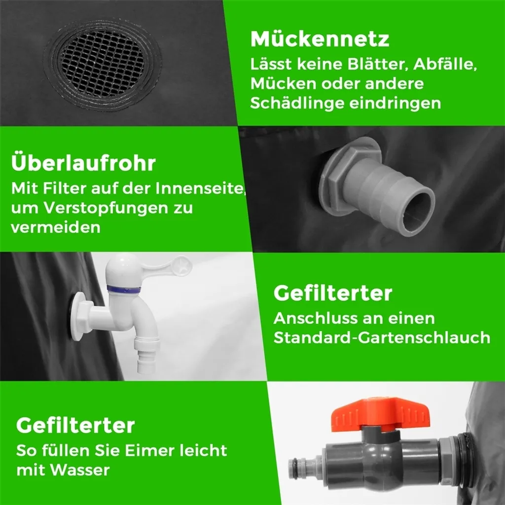 Mucola Tonneau de pluie 100L pliable : récupérateur d'eau compact vert