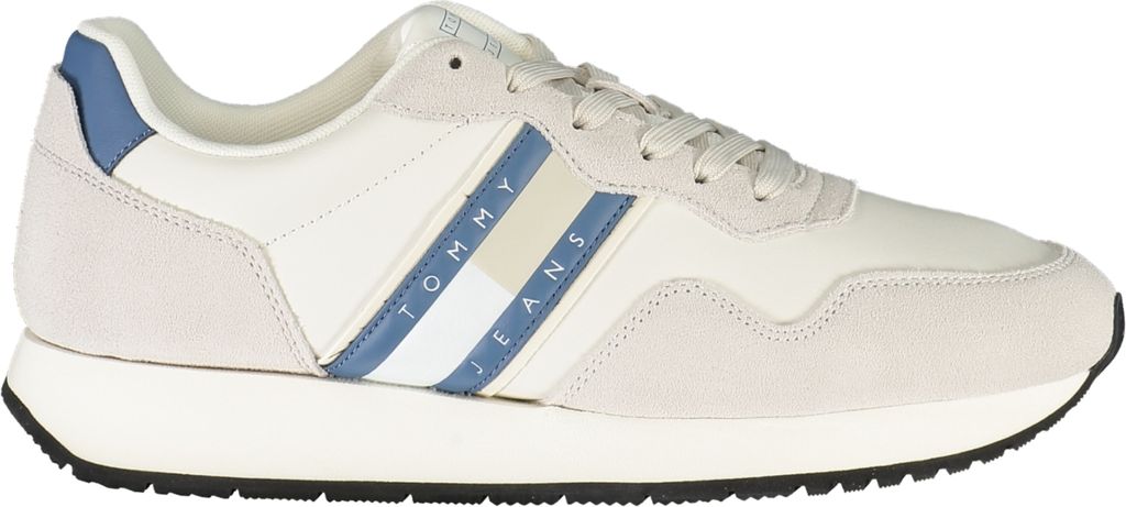 Weißer Herrensneaker mit blauen Akzenten und herausnehmbarer Sohle, Größe: 45 Farbe: Bianco