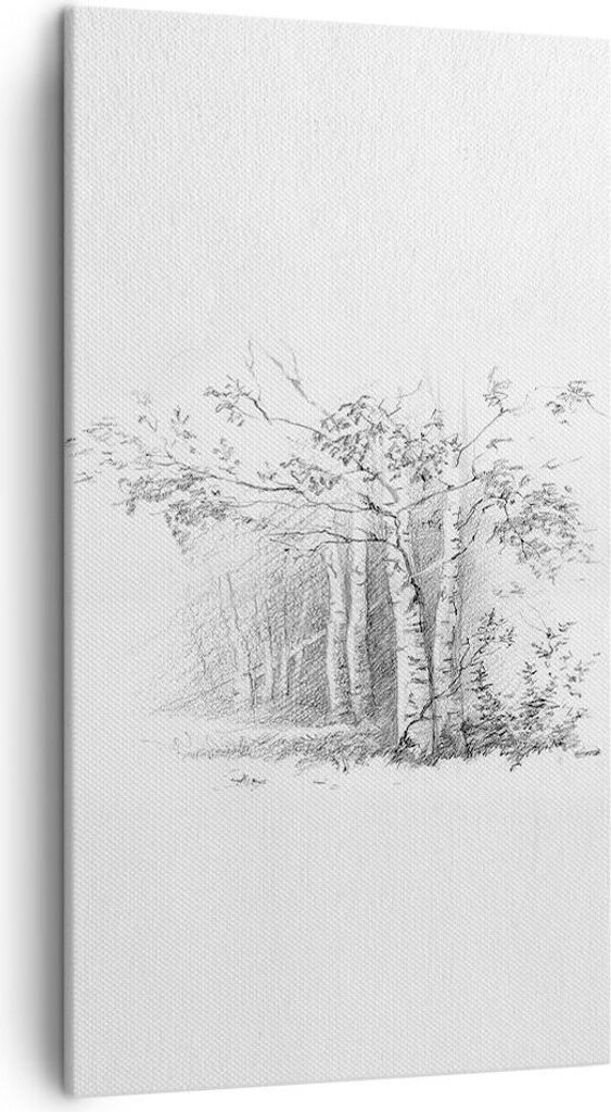 Bild auf Leinwand - Leinwandbild - Einteilig - Skizze Wald Birke - 45x80cm - Wand Bild - Wanddeko - Wandbilder - Leinwanddruck - Bilder - Wanddekor...