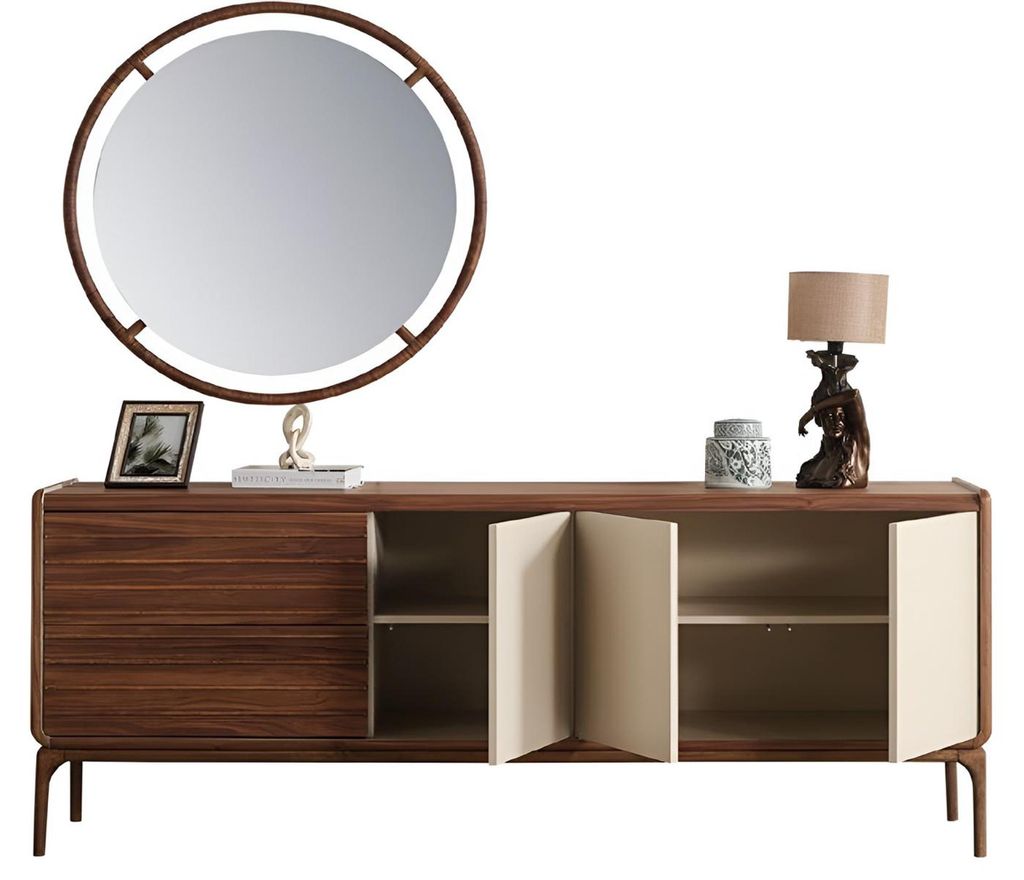 Elegantes Esszimmer-Set Holz Esstisch 4x Stühle Braunes Sideboard