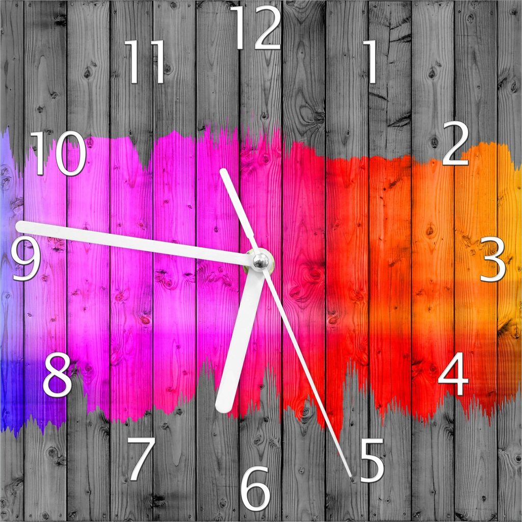 Wallario Design Wanduhr Holzpaneel - Bemaltes buntes Holz aus Echtglas, Größe 20 x 20 cm