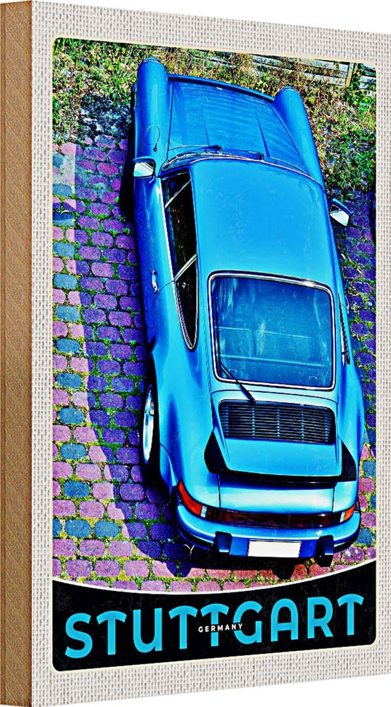 Holzschild Reise 20x30cm Stuttgart Deutschland Fahrzeug blau