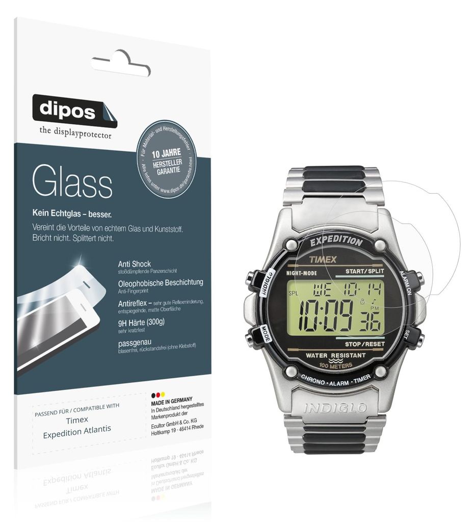 2x Schutzfolie für Timex Expedition Atlantis matt - Anti-Shock 9H Folie dipos Glass Kunststoffglas