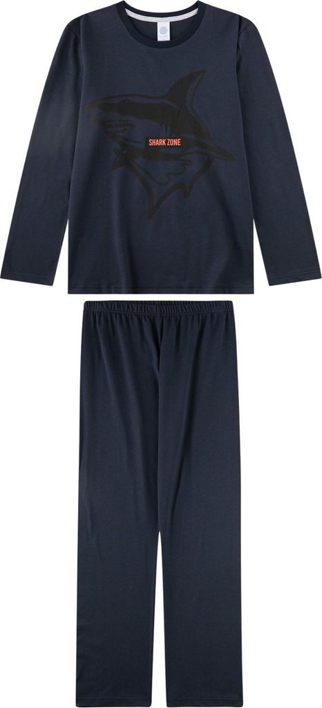 Sanetta Jungen Schlafanzug, lang - Teens, Shark Zone, Pyjama, Single Jersey, Baumwolle Dunkelblau 164