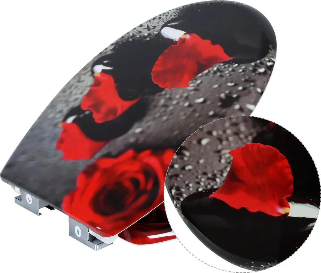 Sedile per WC - Sedile per WC con coperchio - Softclose - Rotondo - Fronte aperto - Plastica - Rosso/grigio