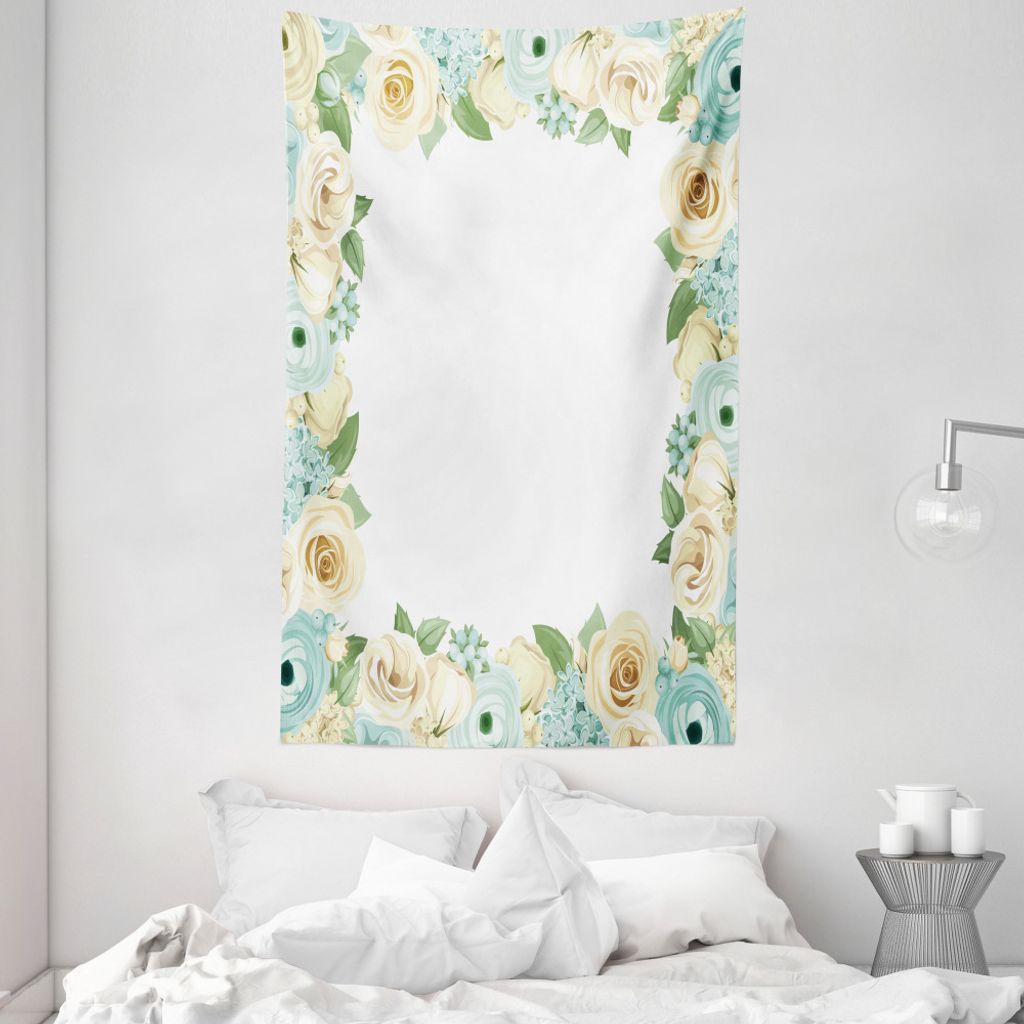 ABAKUHAUS Shabby Chic Wandteppich und Tagesdecke, Blumen-Rosen-Blätter aus Weiches Mikrofaser Stoff Waschbar ohne Verblassen Digitaldruck, 140 x 2...