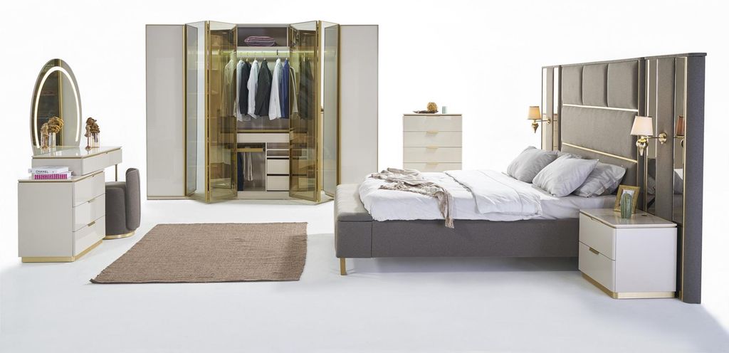 Luxus Schlafzimmer Set Bett Nachttisch Kommode Spiegel Kleiderschrank 7tlg Möbel