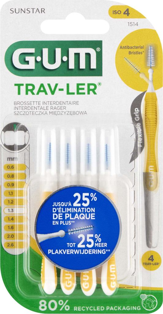 Sunstar GUM Trav-Ler, Interdentalbürste 1,3 mm 1514, 4 Stück