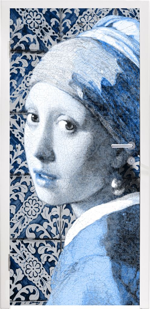 MuchoWow Türtapete Selbstklebende Türfolie Mädchen mit Perlenohrring - Vermeer - Delfter Blau 90x235 cm Türposter Türaufkleber Klebefolie T...