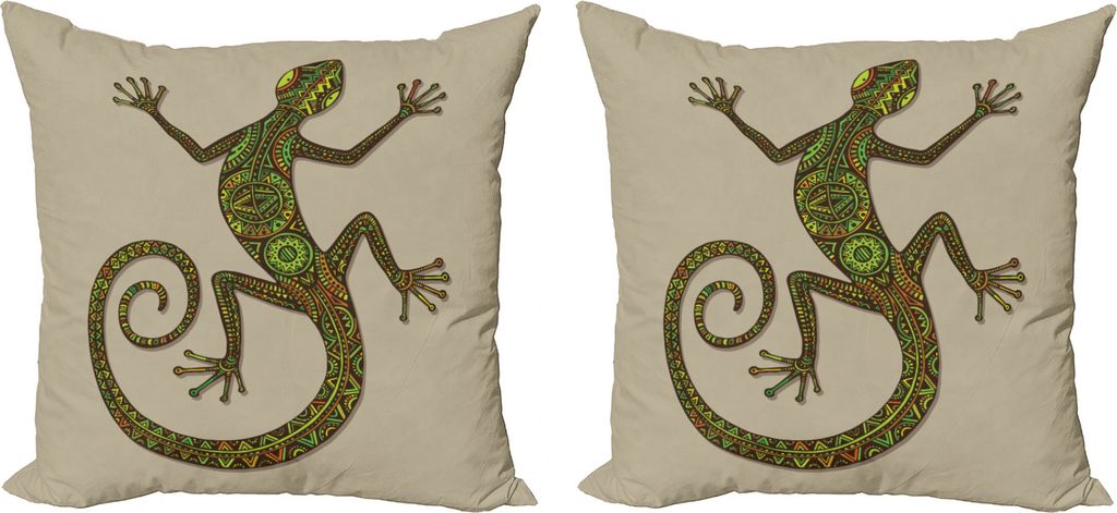 ABAKUHAUS Reptil Kissenbezug Set (2Stück), Lizard Pattern, doppelseitiges Digitaldruckdekor mit Reißverschluss, 50 cm, grün Tan