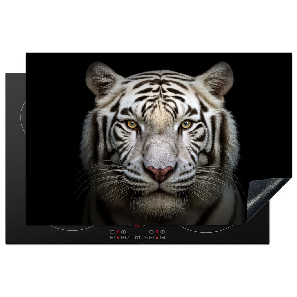 KitchenYeah Herdabdeckplatte Tiger - Tiere - Porträt - Schwarz , 80x52cm, Küche Deko, Glaskeramikkochfeld Herdabdeckung, Abdeckplatte fùr Koch...