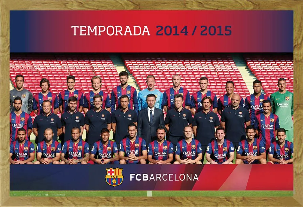 Décoration Murale FC Barcelone : Affiche Encadrée 2014/15 Chêne 61x91